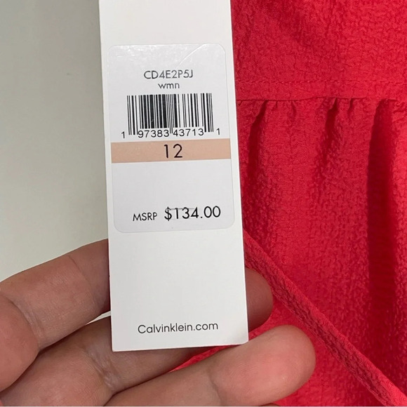 Calvin Klein Women's Flutter Sleeve V-Neck Gauze Dress Size 12 NWT Watermelon - Picture 12 of 16